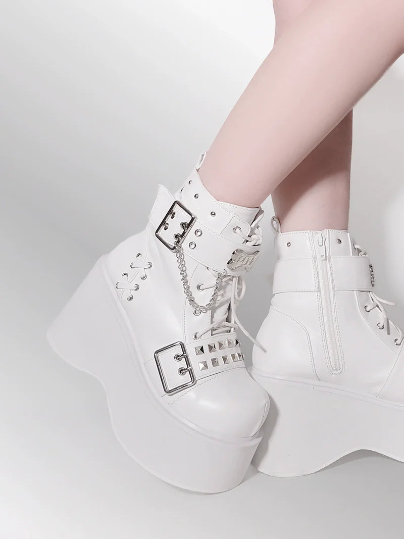 Rock Stiefel Plattform Punk Runde Zehe