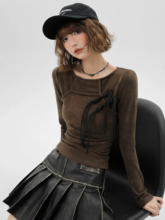 Knit Slim China Retro Top Tassel