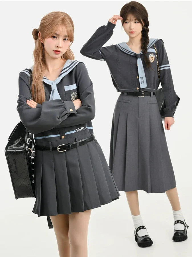 Collar Gray Top Dress Sailor + College Knit Sailor Style
