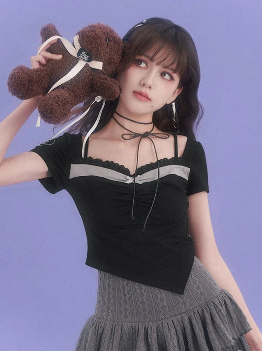 Faux Asymmetrical Square Top Two-piece Collar