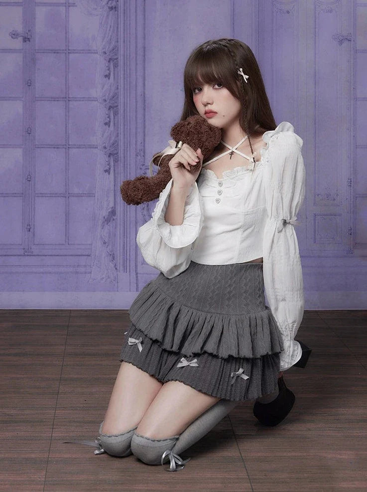 French Girl-Fighting Square Pure Blouse White