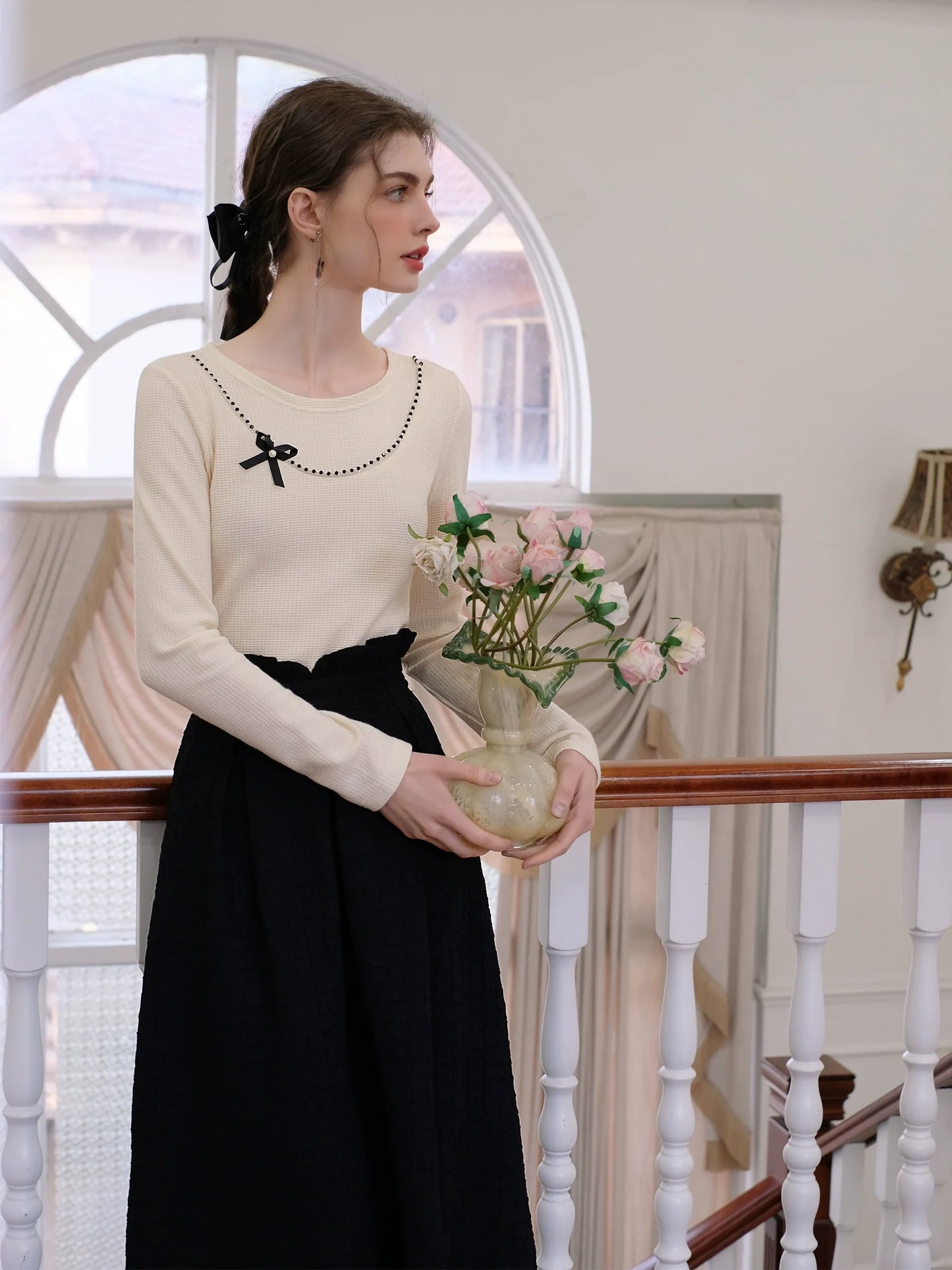 Sugar Pearl French Queen Top Ribbon Brown