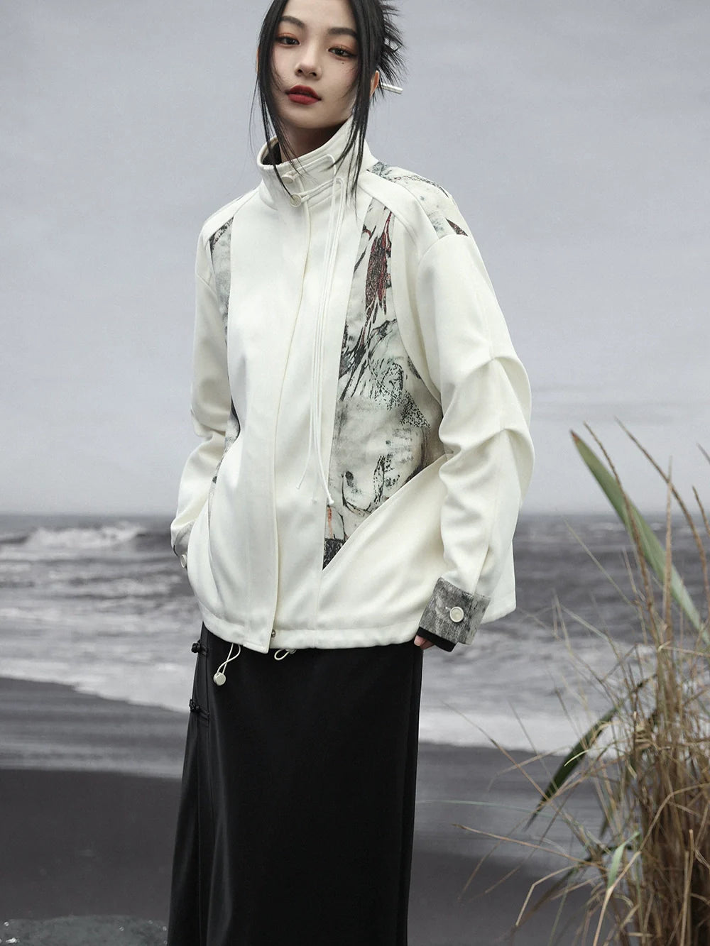 Veste d'épissure décontractée à imprimé chinois