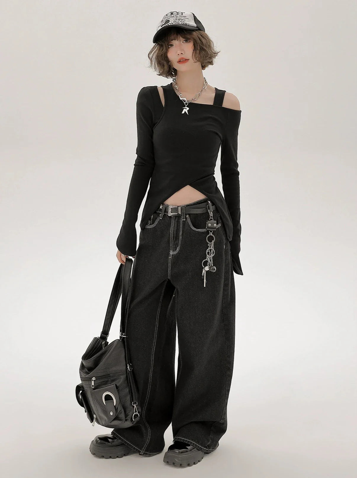 Ensemble de pièces longues asymétriques à épaules dénudées, style américain T, un et deux