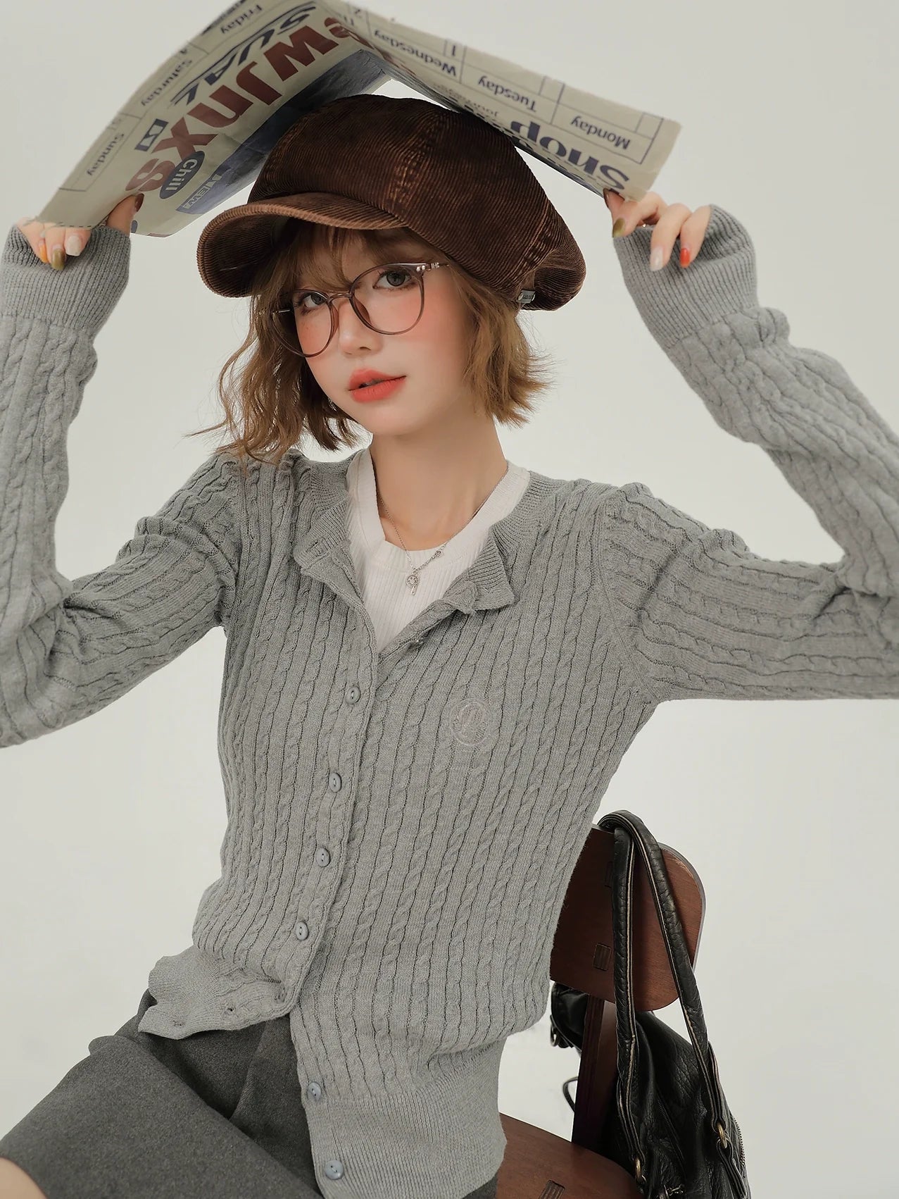 American Retro Round Neck Slim Knit Cardigan