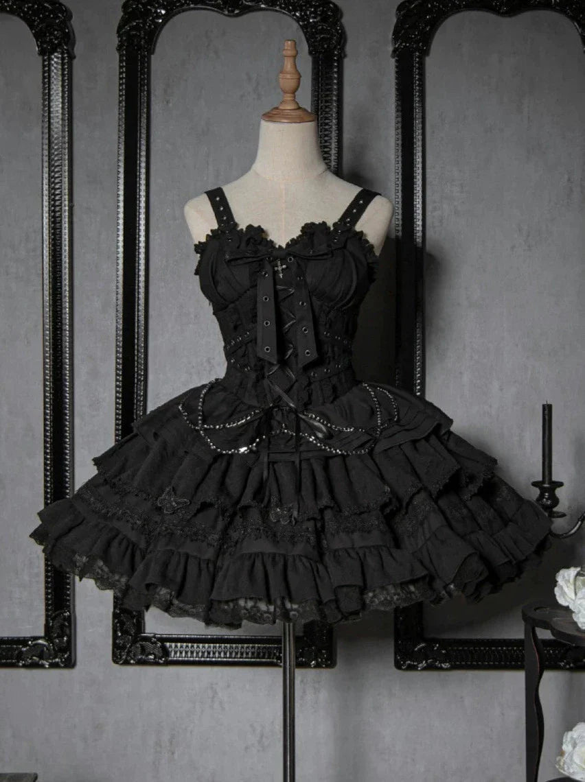 Dress Short Cross Contract Sweetheart Gothic