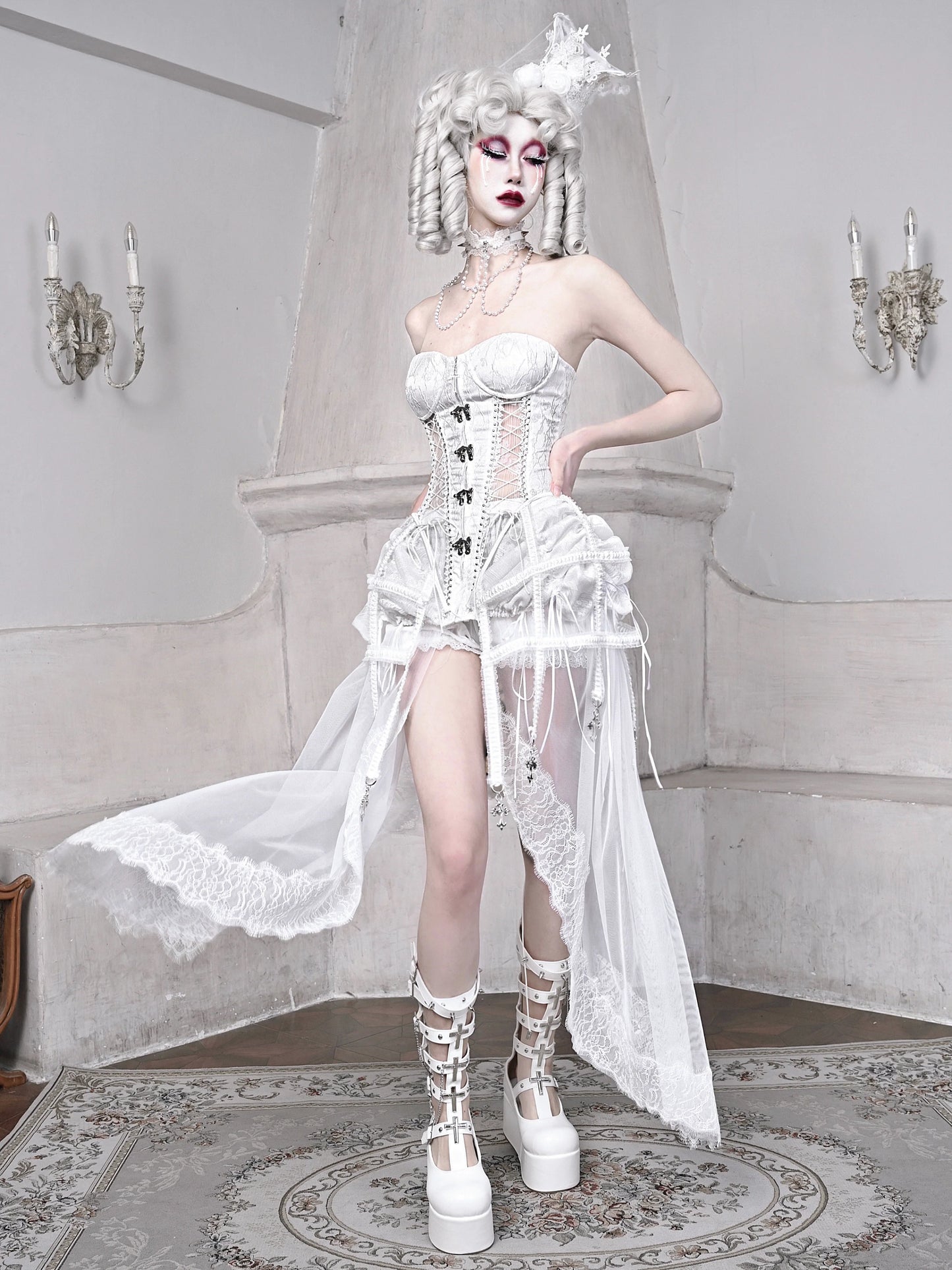Straps Fishbone Dark Gothic White Corset Bustier Sleeping Alice