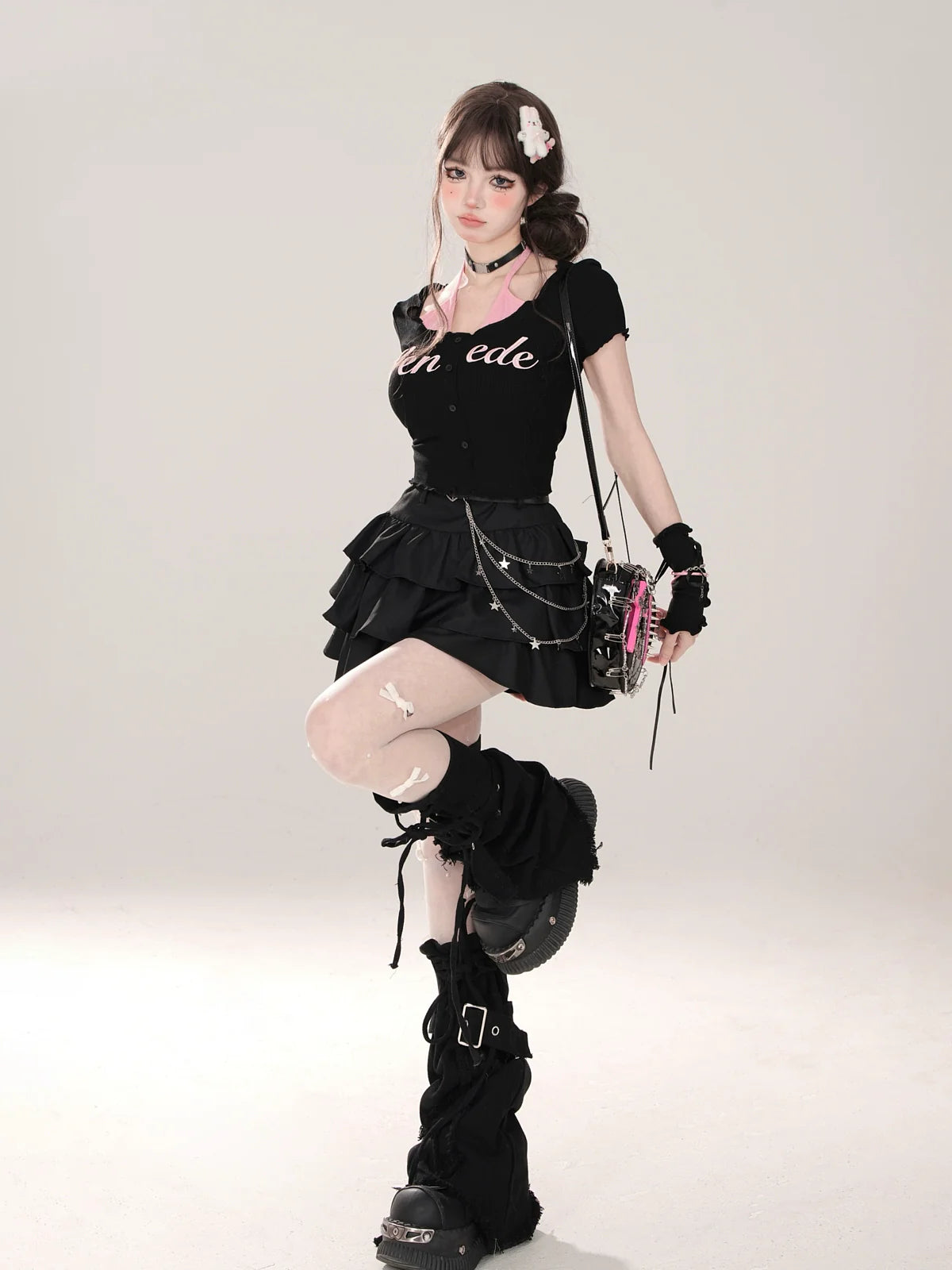 Faux Short Neckholder U-Ausschnitt T-Shirt und Zweiteiler