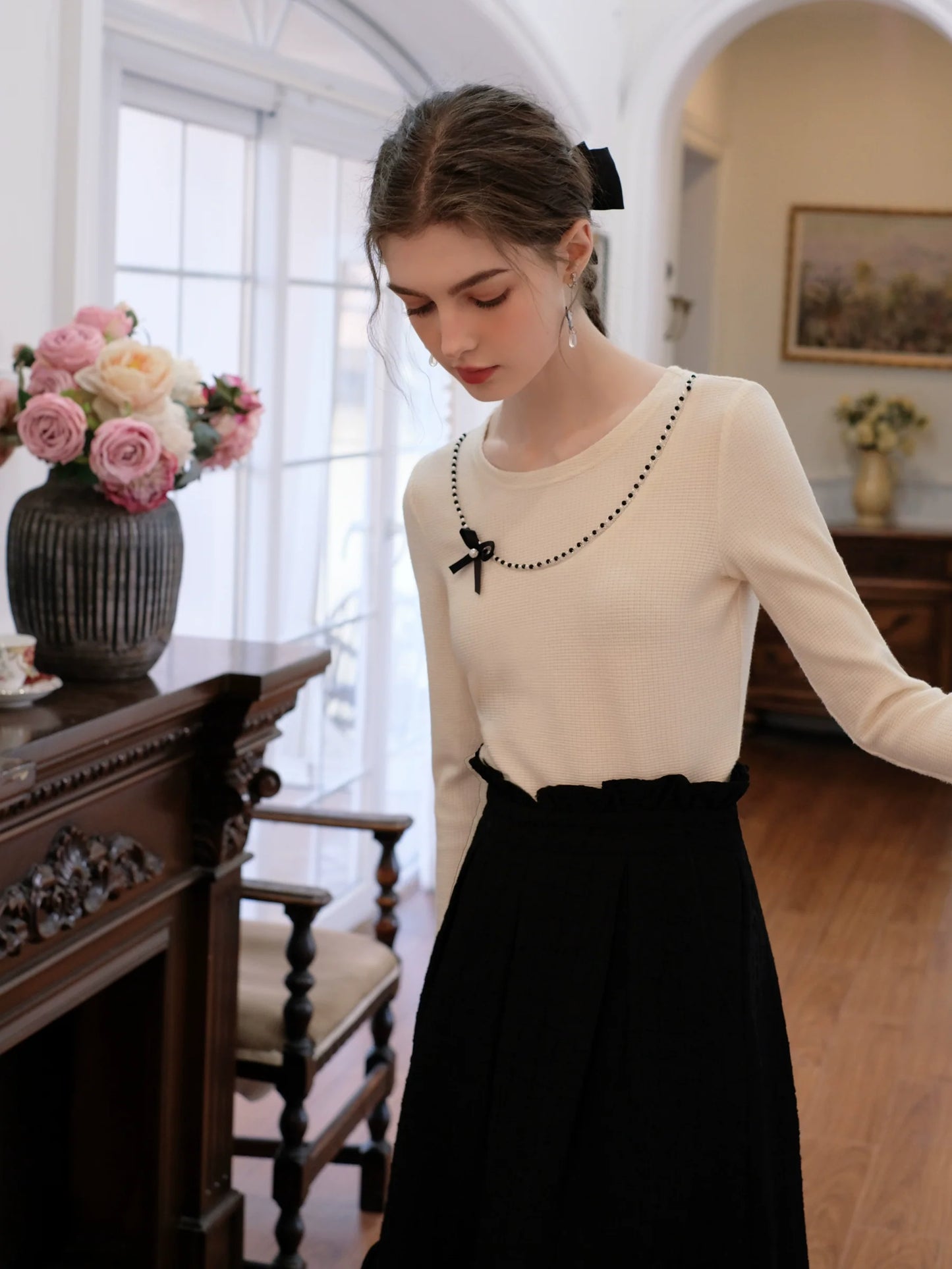 Sugar Pearl French Queen Top Ribbon Brown
