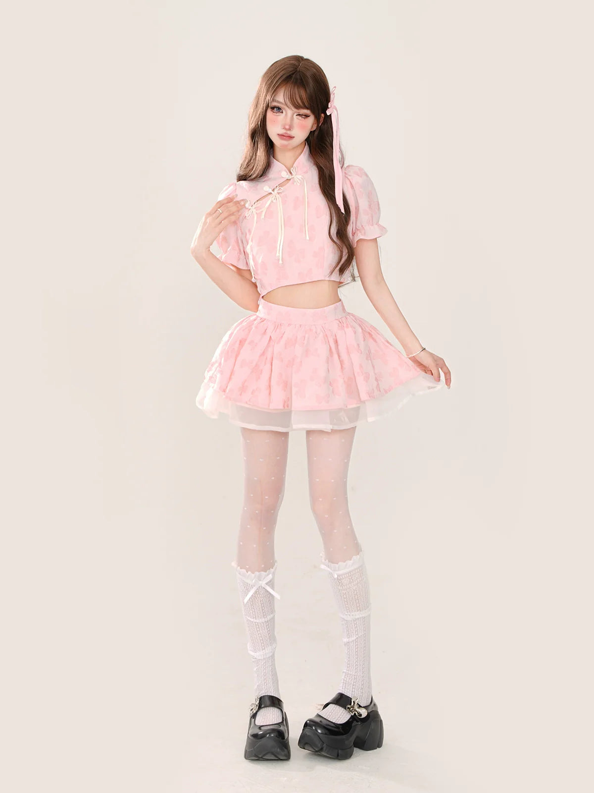 Sleeve Skirt Top Sweet Sweet Flared Pink + Puff