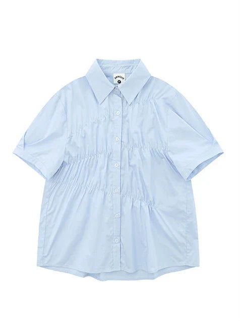 Pleated Blue Design Milk Shirt