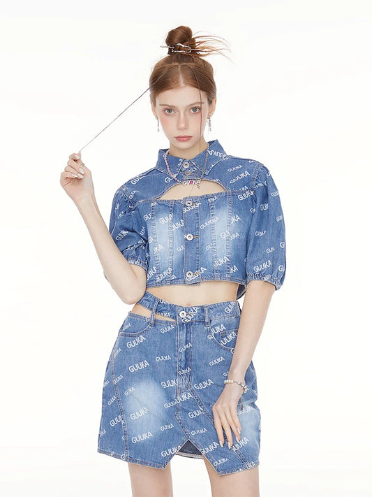 Top Logo Denim Short Polo