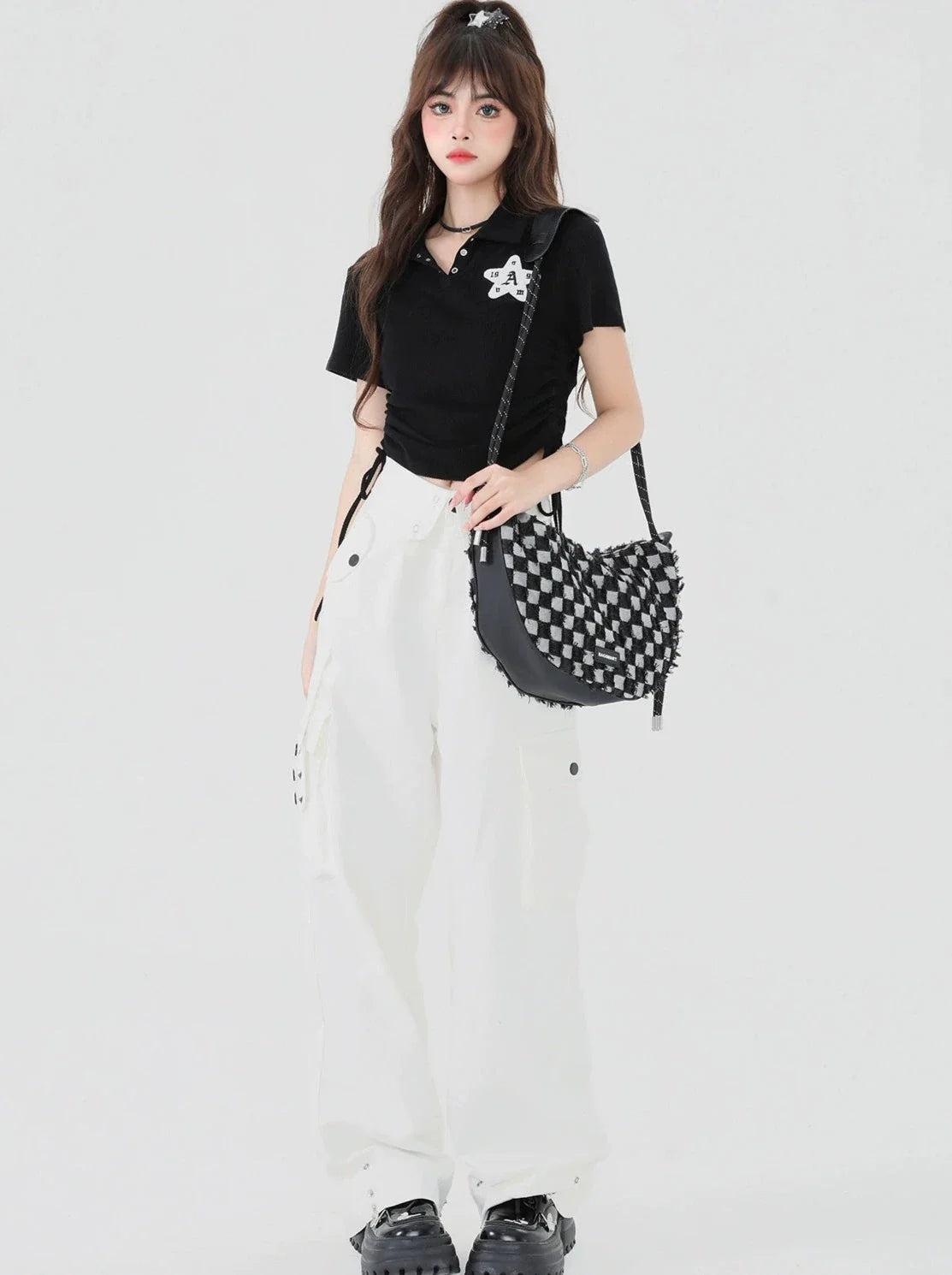 Lace-up Button Top Waist