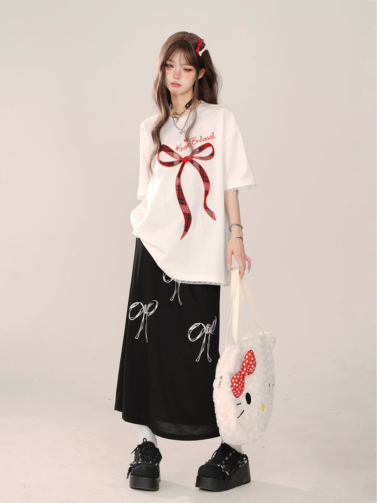Loose T-Shirt Ribbon Lace Party