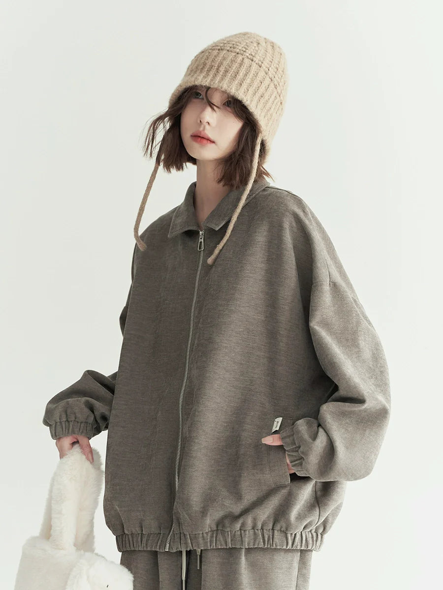 Loose Top Lapel Polo Zip-up