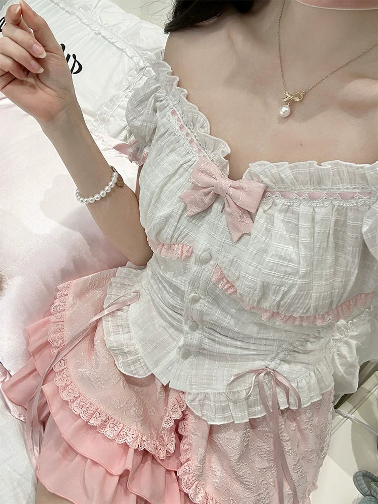 Sweet Skirt Cake Little Off-the-shoulder Top + Ribbon
