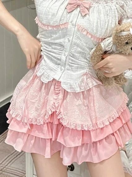 Sweet Skirt Cake Little Off-the-shoulder Top + Ribbon