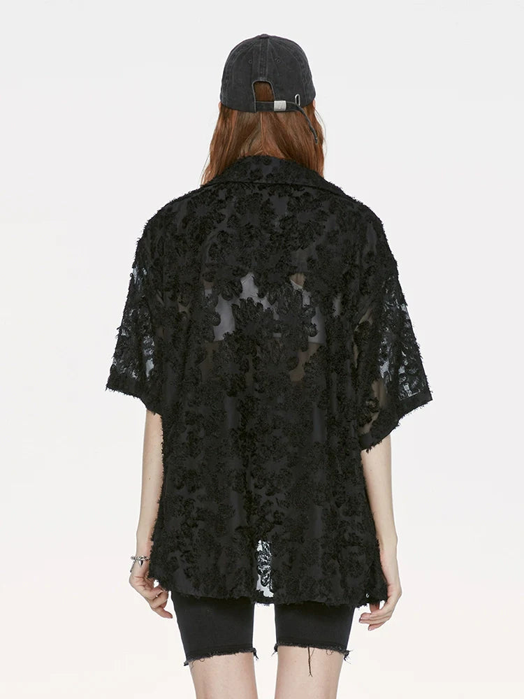 Shirt Lace Black Long Design Summer