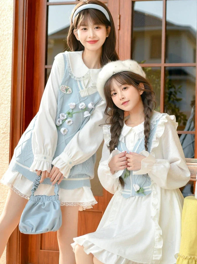 Ensemble Bellflower, robe chemise, jupe et gilet