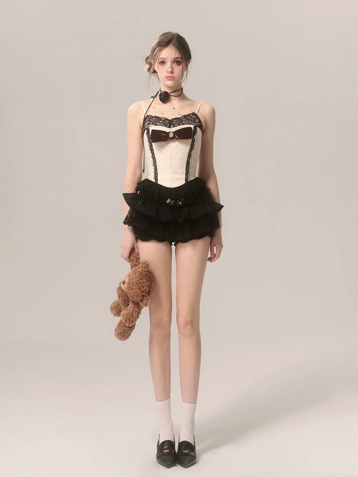 Lace Style Sleeveless French Outer Ribbon Top Camisole
