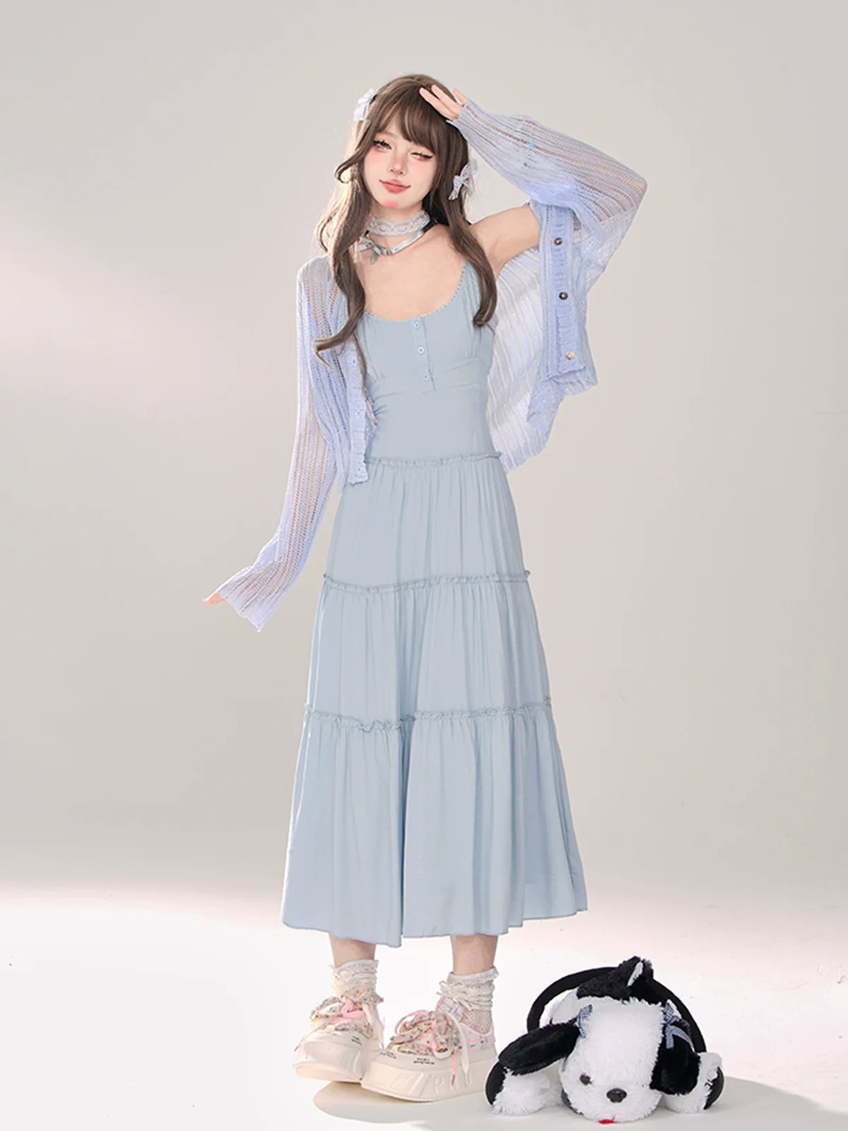 Moonlight + Cardigan Suspender Knit Summer Dress Sheer