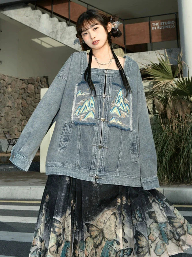 China Jacke Abnehmbarer Denim-Kragenanzug