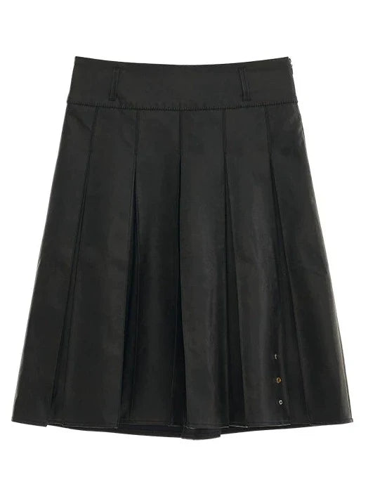 Veste en cuir mode endommagée + jupe moyenne + manteau en cuir avec ceinture