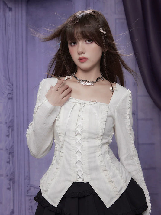 Top Square Slim Collar Lace-up