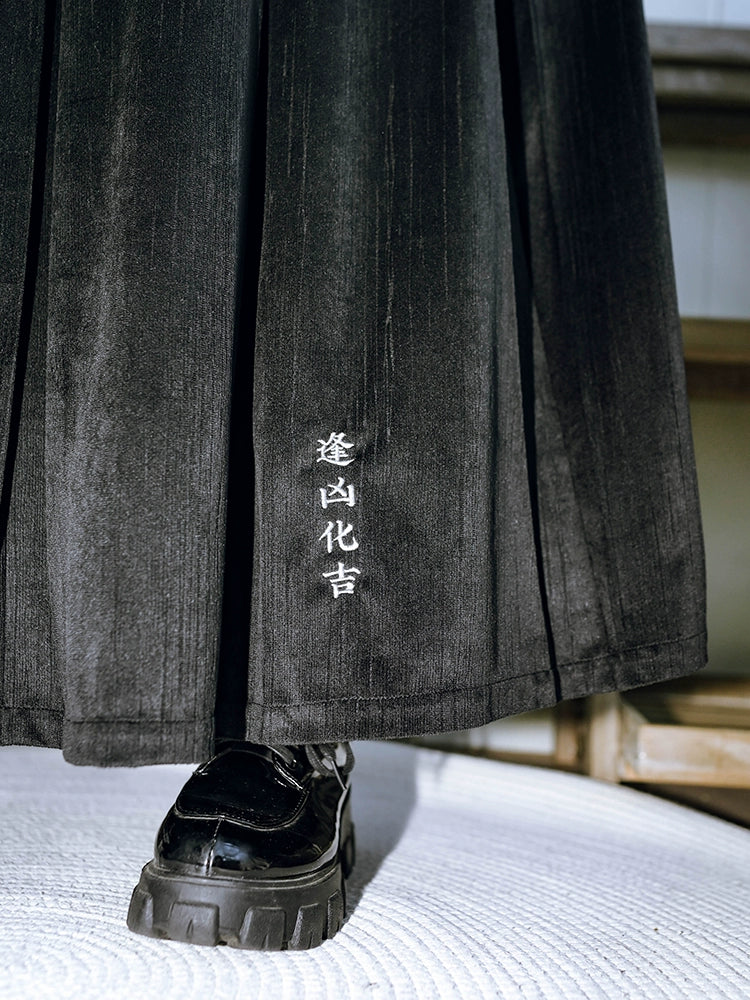 刺繍ベルベットブラックプリーツスカート