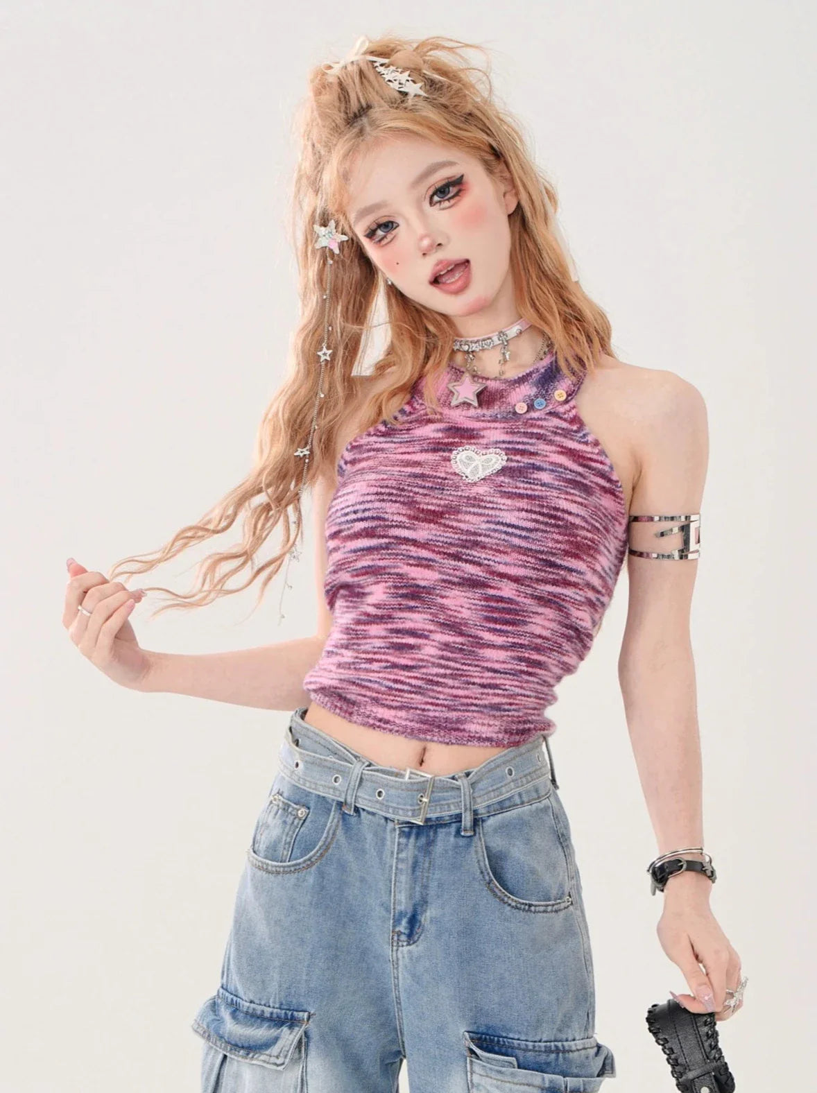 Short Knit Halter Neck Crop Camisole Top