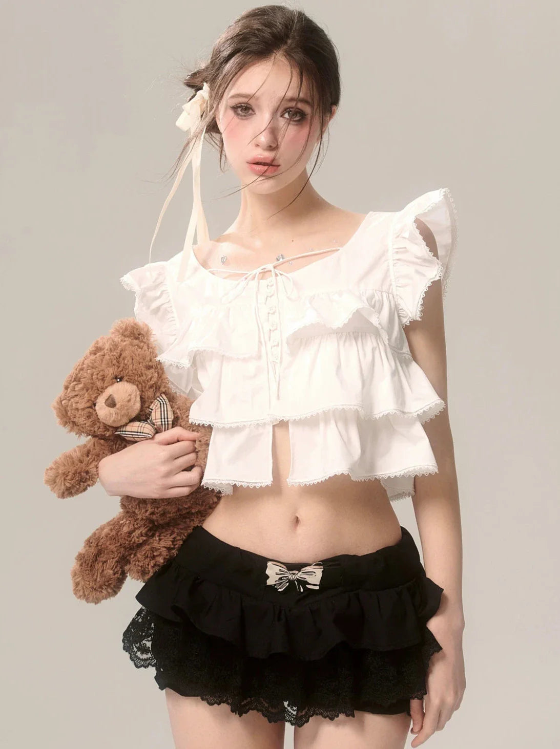 High Desire French End Shoulder Top Pure Short Flying
