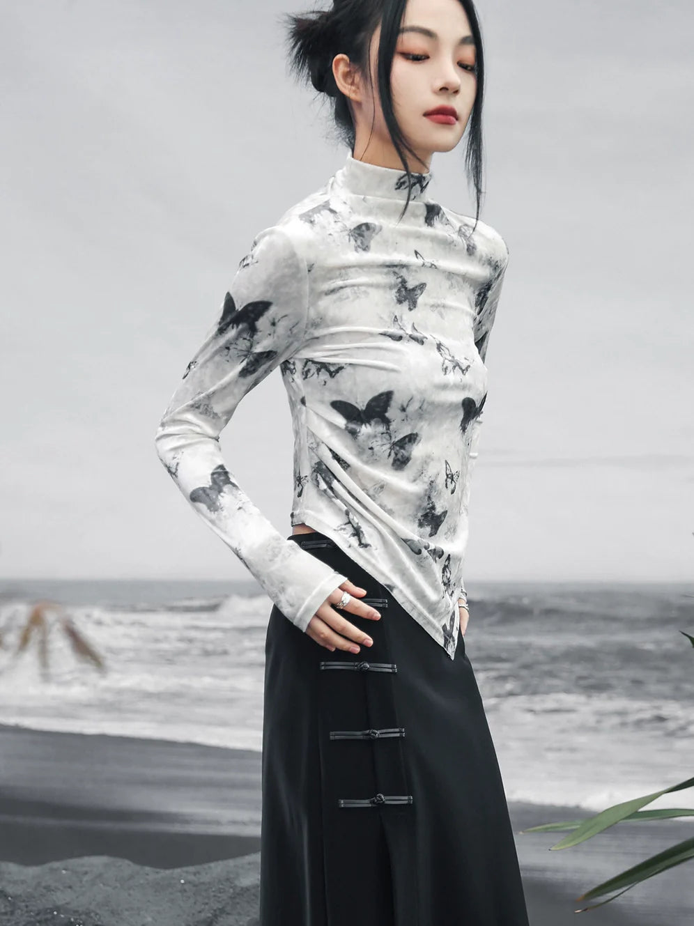 Haut papillon slim asymétrique Mode