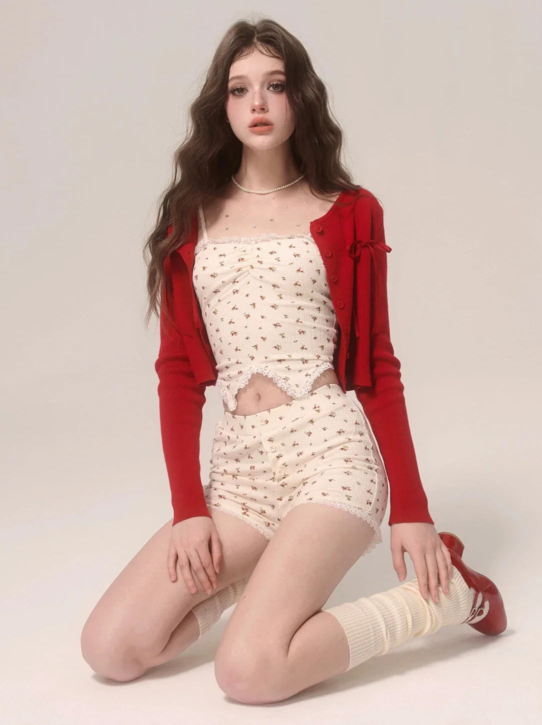 Cake Lace Suspender Top Strawberry Check Neck Halter