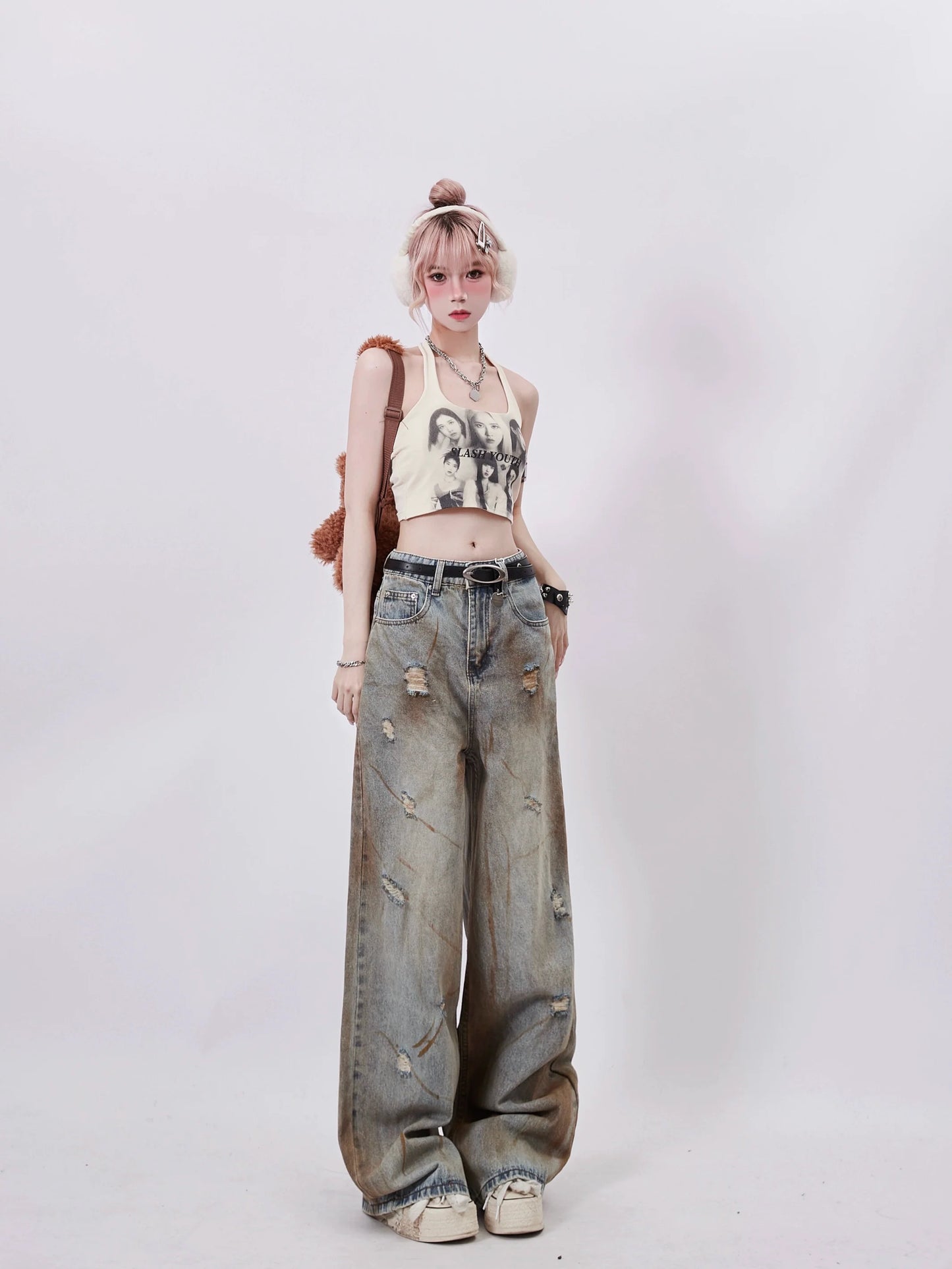 Denim American Damaged Casual Pants