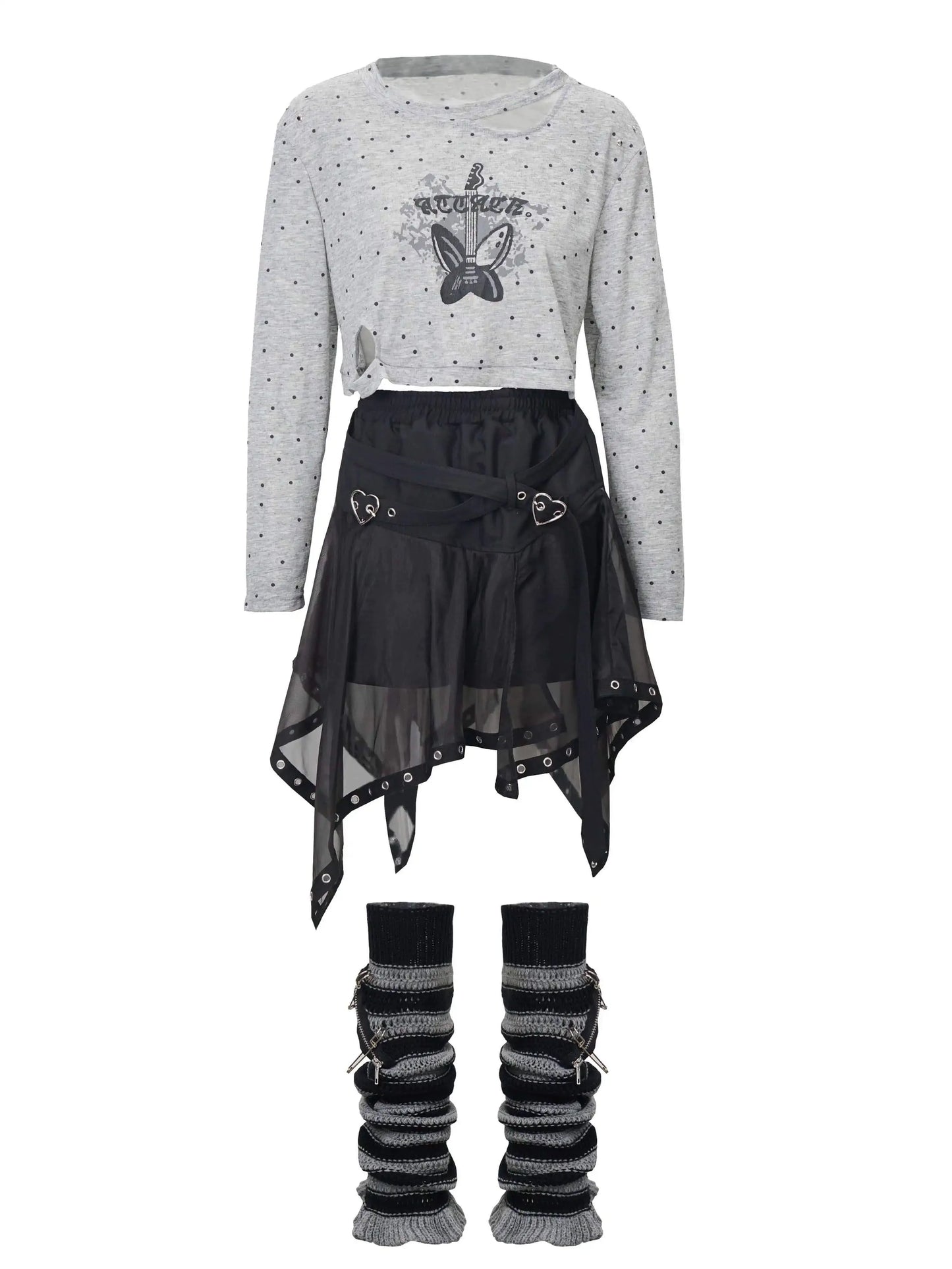 Drucken Sommer Kurzen Rock Unregelmäßigen Pullover Punk Hyde Tüll