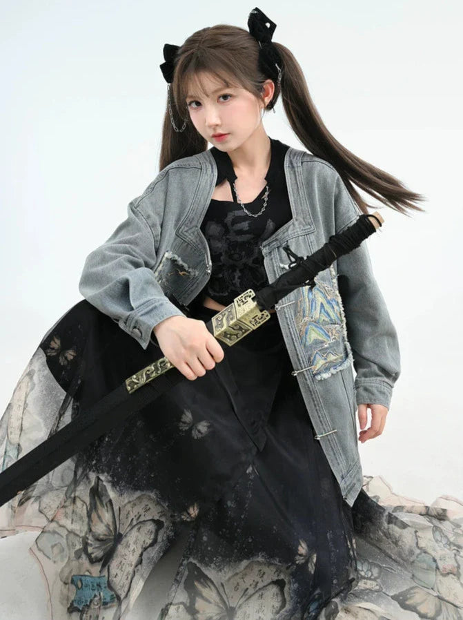 China Jacke Abnehmbarer Denim-Kragenanzug