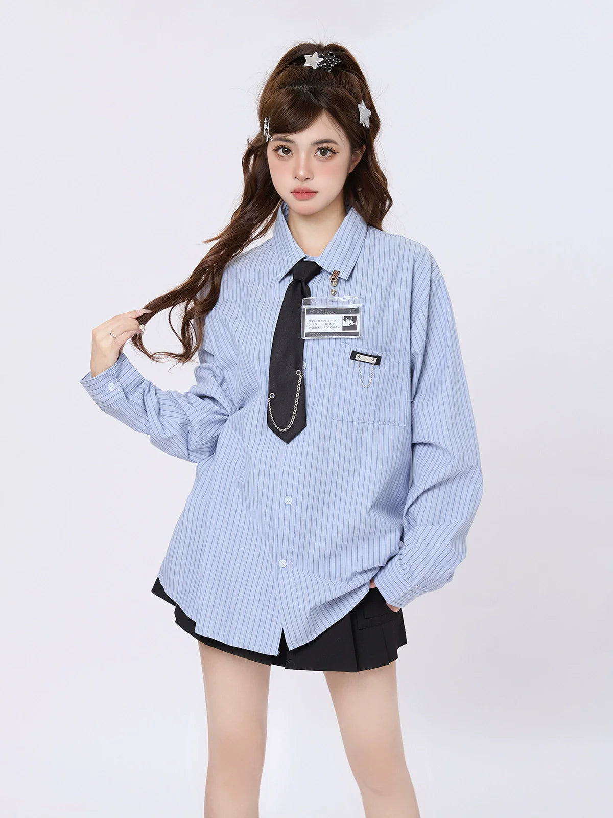 Shirt College Striped Loose Style American