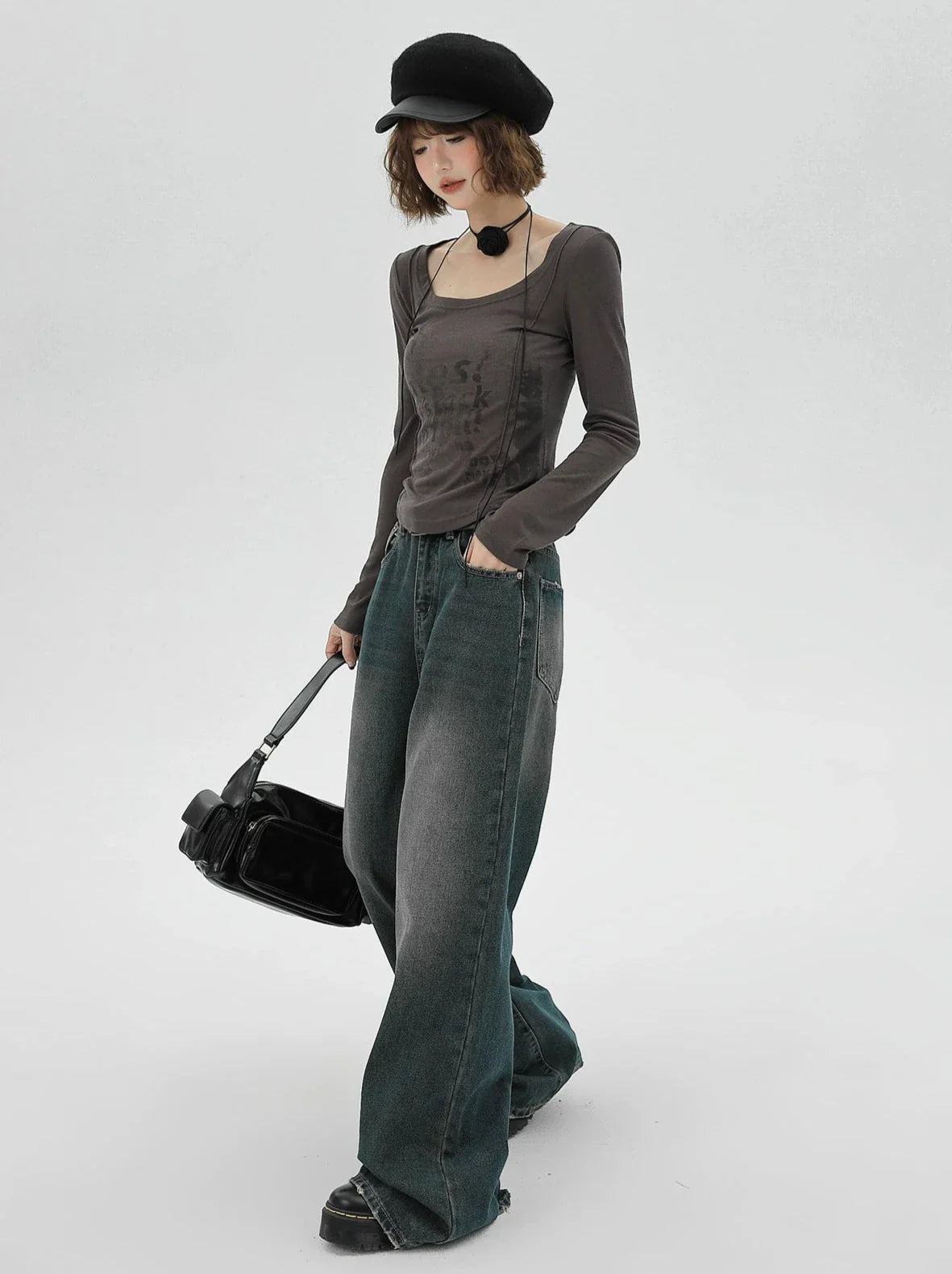 American Slim Retro Langbuchstabe Grau T