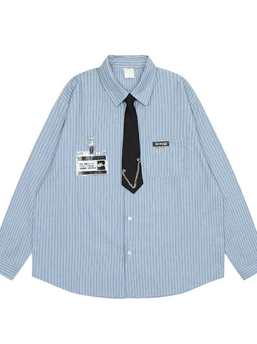 Shirt College Striped Loose Style American