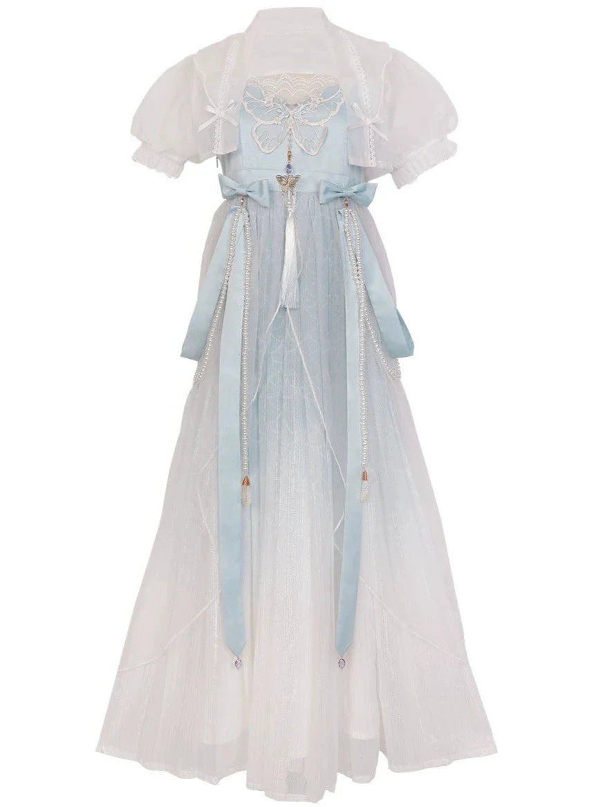 Blue Shawl Sheer Summer Summer Dress + Lolita Chinese
