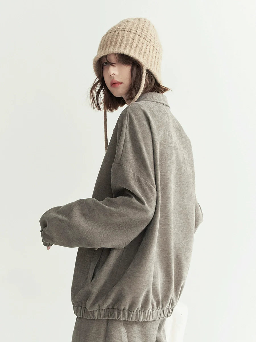 Loose Top Lapel Polo Zip-up