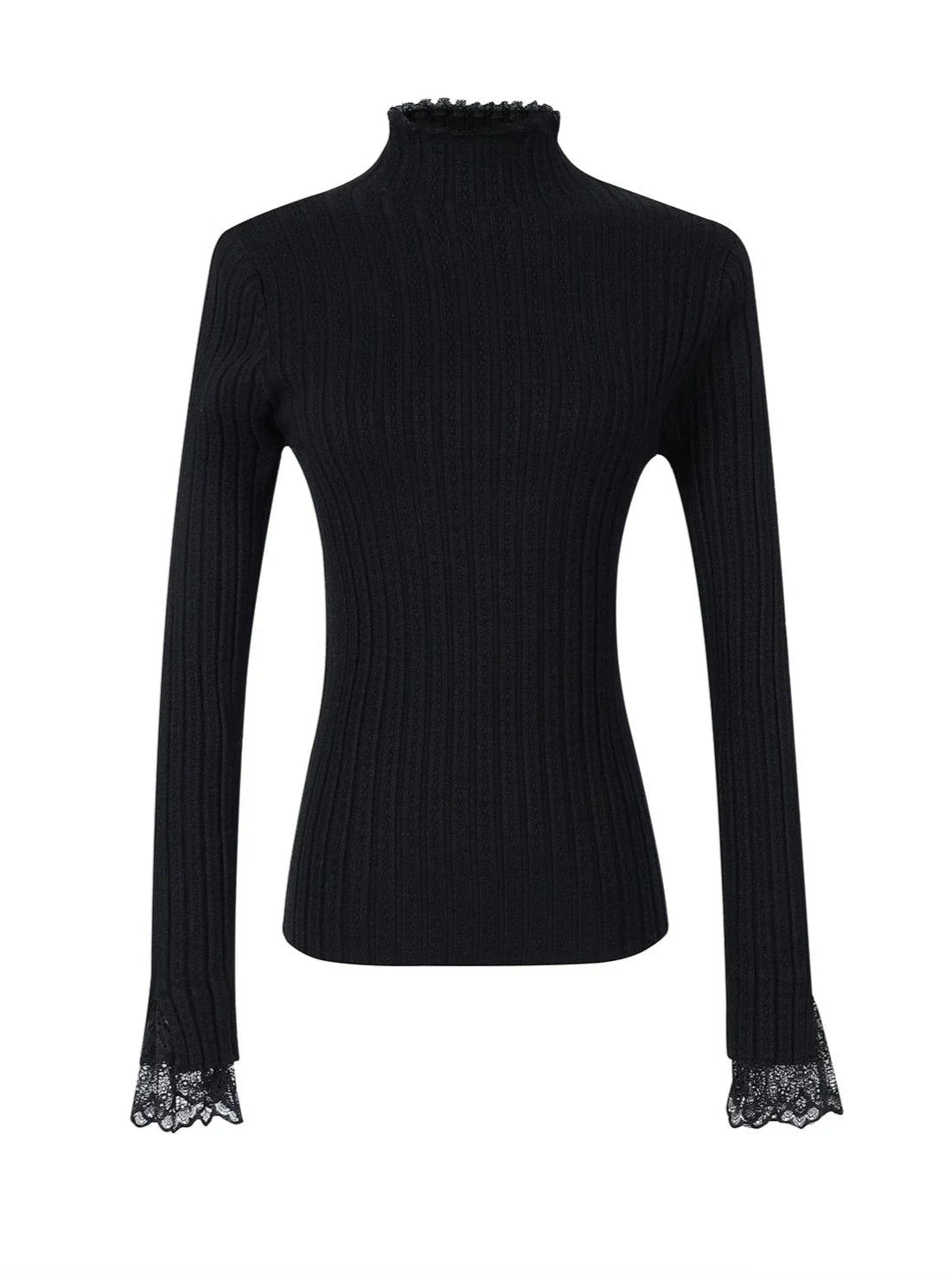Knit Lace Turtleneck Half Splicing Top