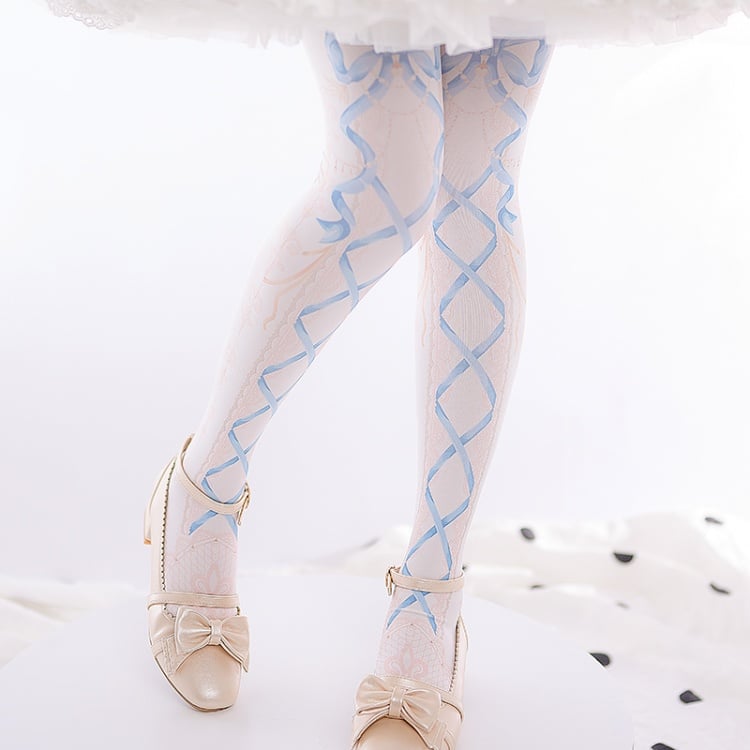 Rosa/blaue süße Lolita-Strumpfhose mit Schleifenmuster