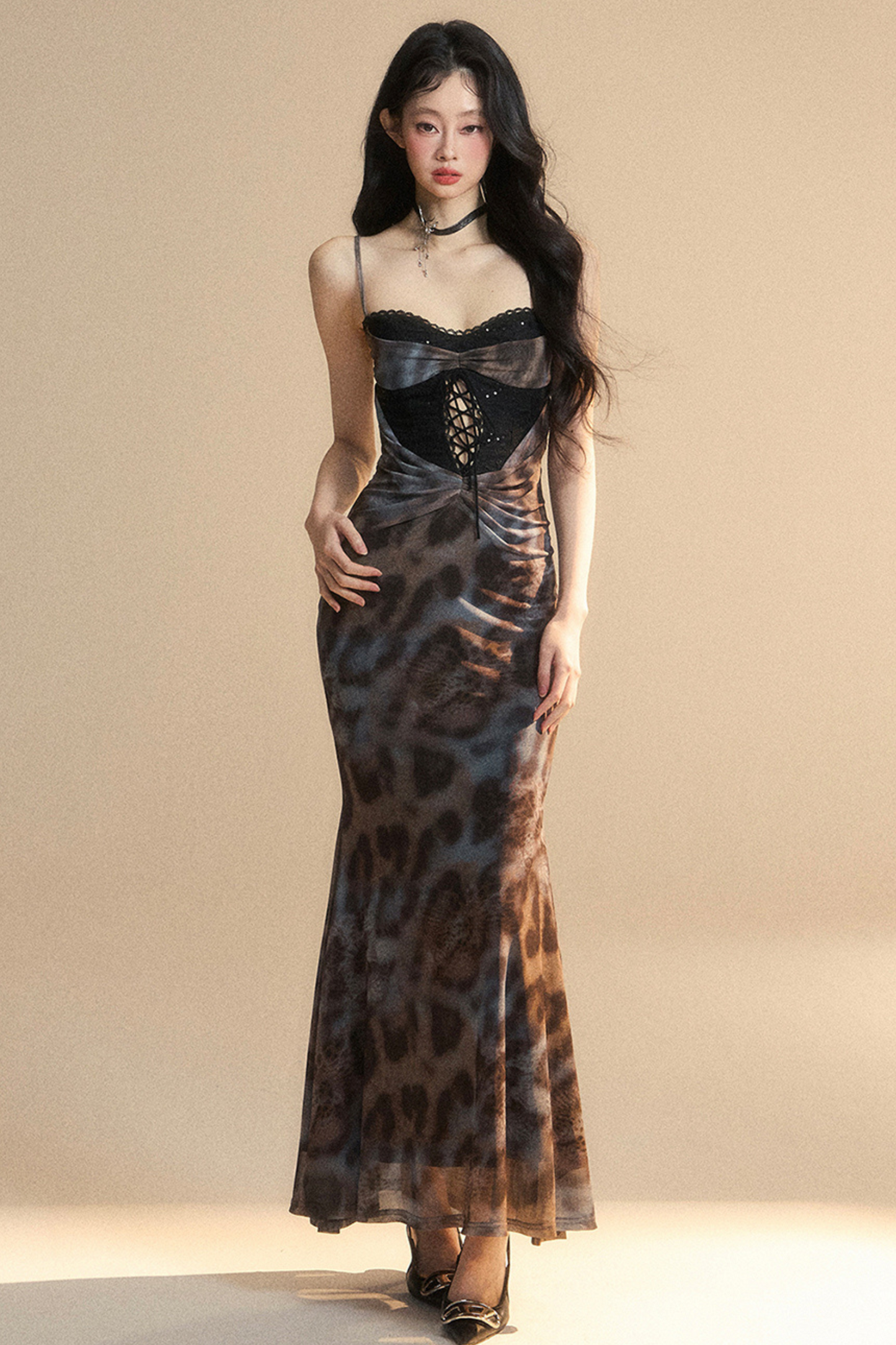 Leopard Empire Dress Lace