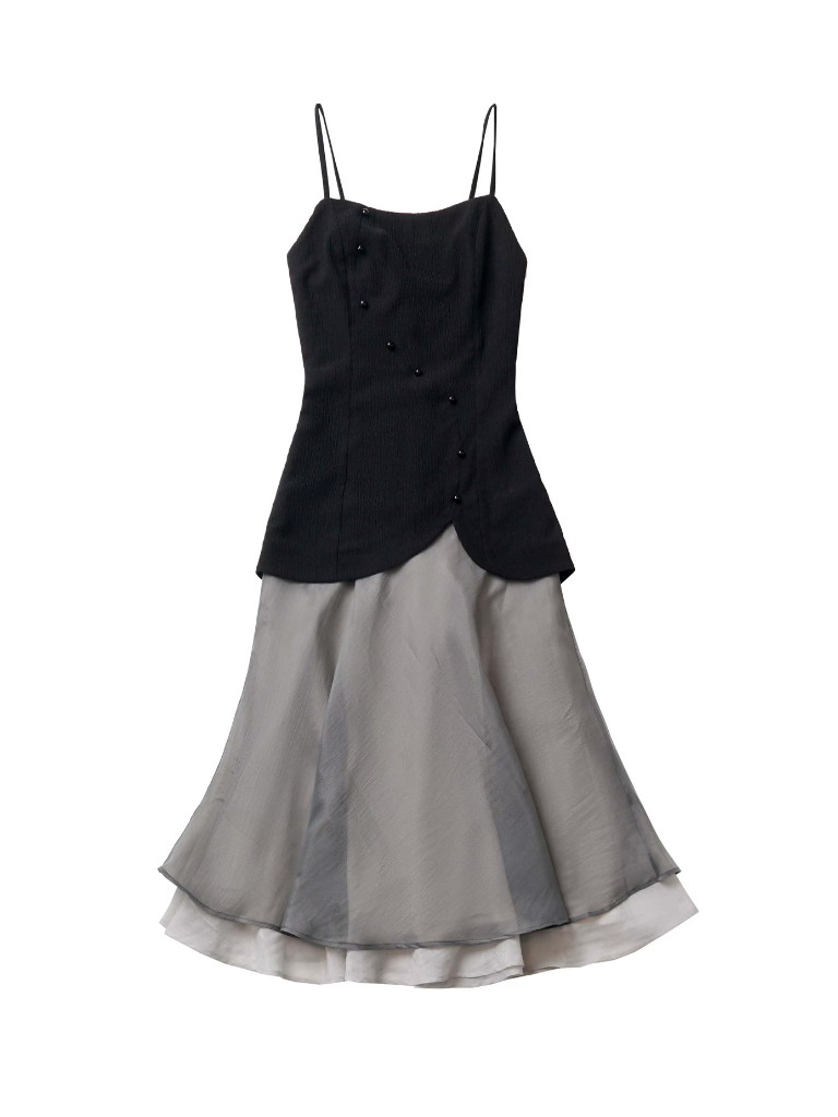 Shirt Top Dress Calligraphy Chiffon Suspender Chiffon Skirt