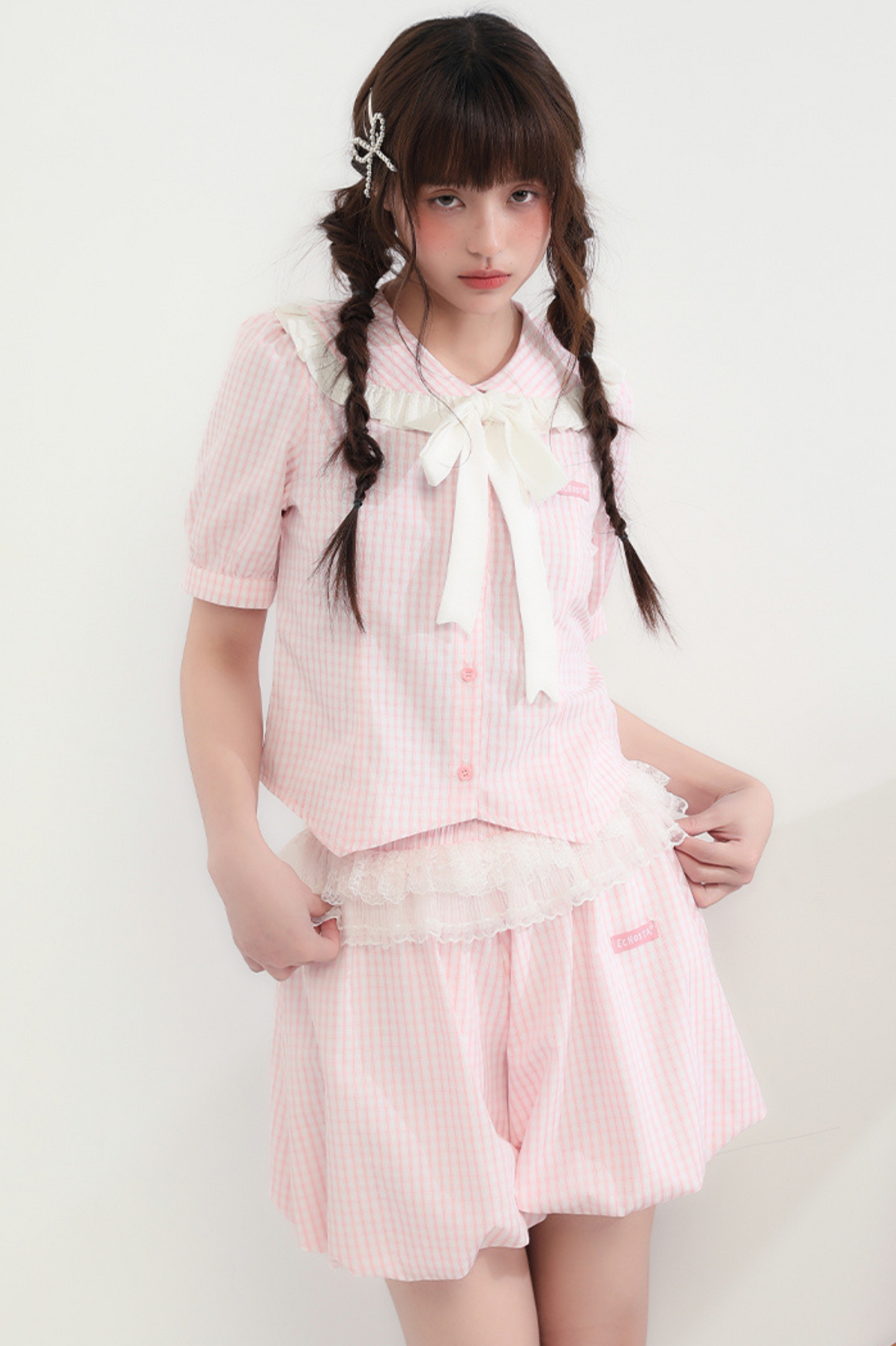 balloon pants lace + Peachy top striped Bubbles doll
