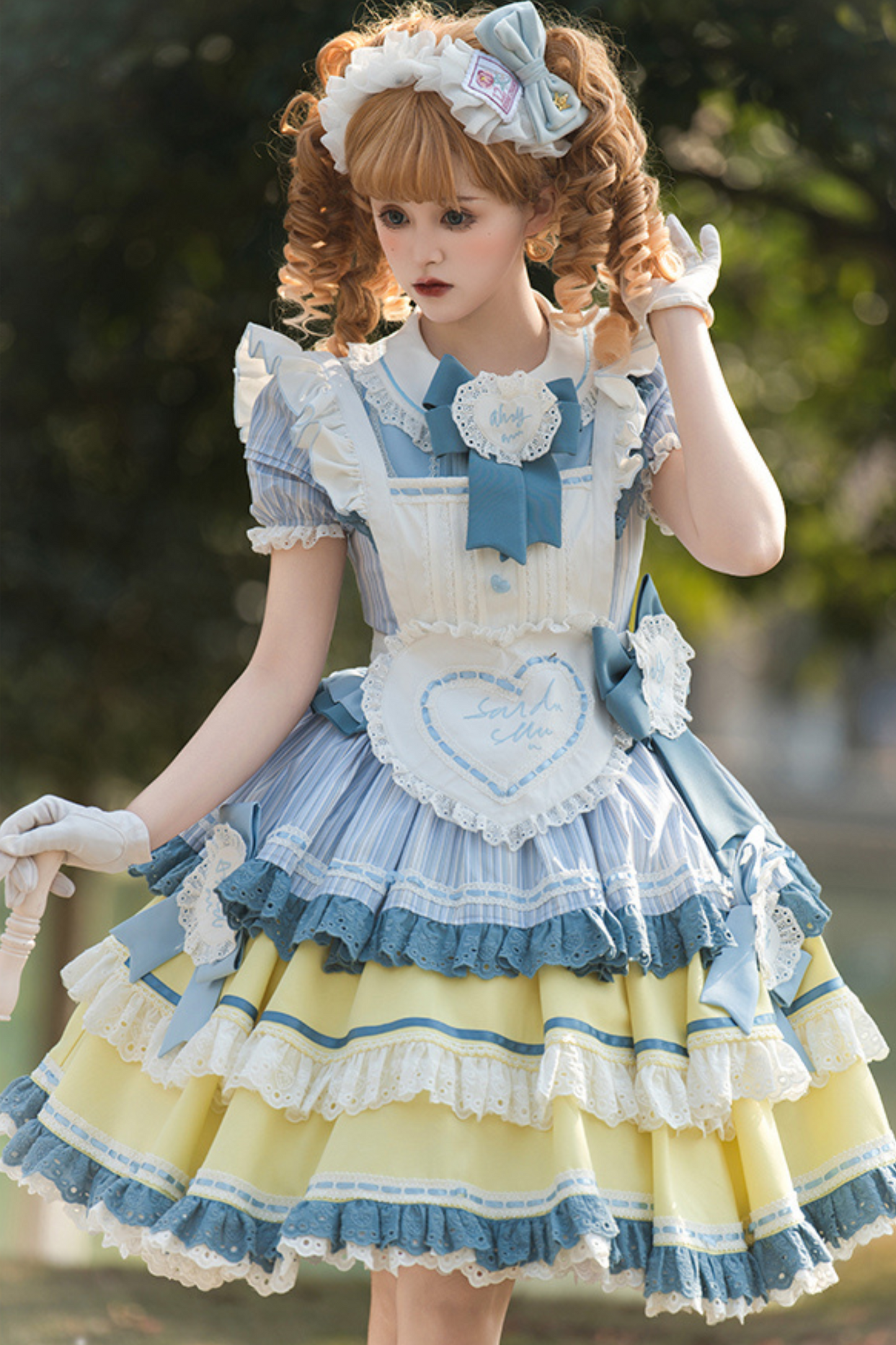 Mädchen Schürze Leichte Rüschen Lolita Kleid +