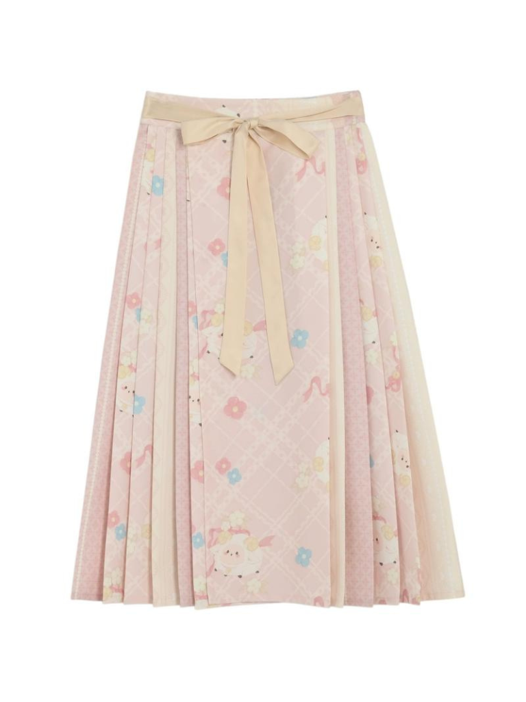 Jupe Mouton Gilet Plissé Rétro Chine + Fourrure