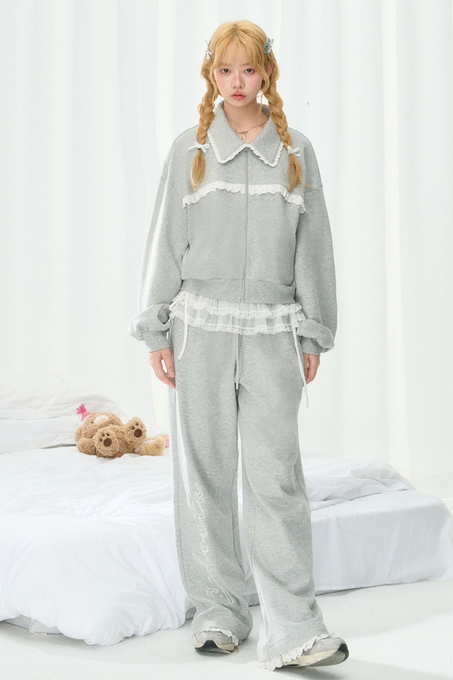 Sweatshirt Casual Girly Lace Setup