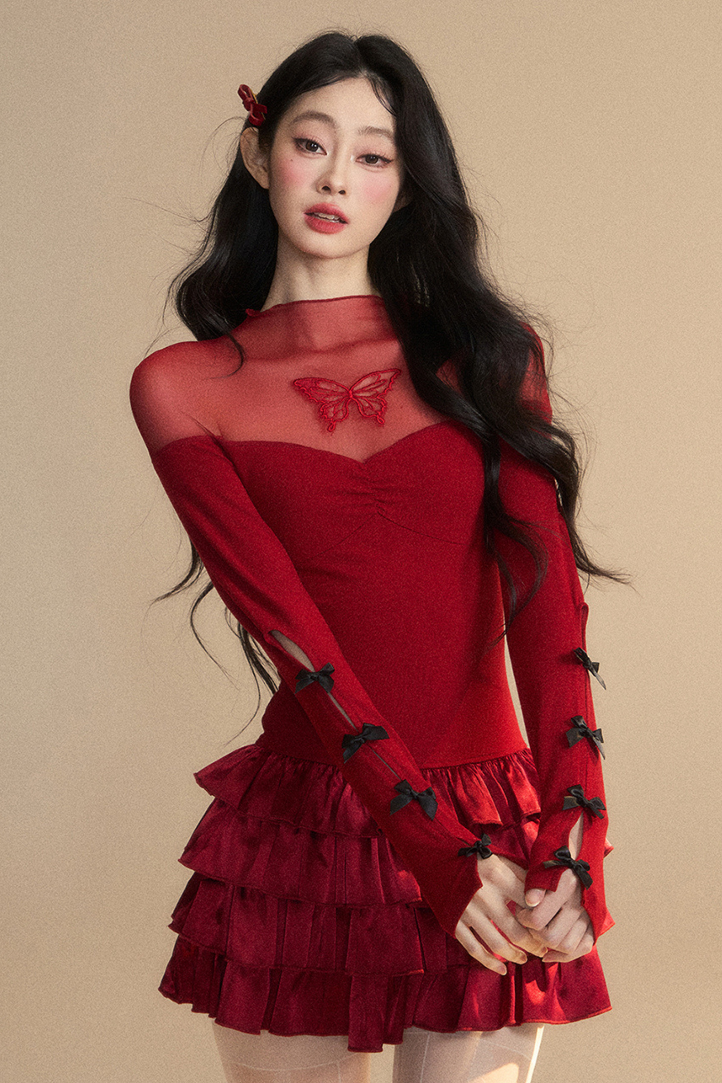 Frilled Chic Sheer Short Reservations Dress